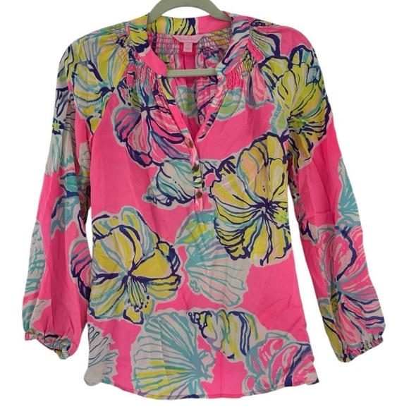 Lilly Pulitzer Tops - Lilly Pulitzer Elsa top in Kir Royal Pink Swept By The Tides Size XS